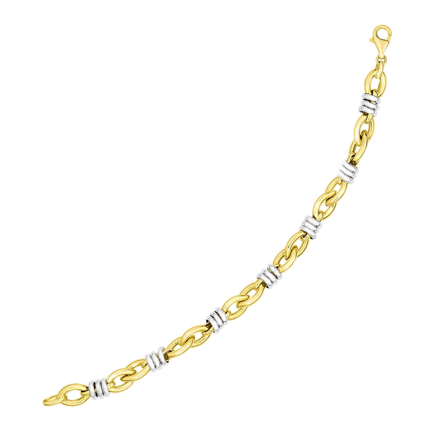 14k Two-Tone Gold Ring-Wrapped Marquis Shape Link Bracelet (8.85 mm) 