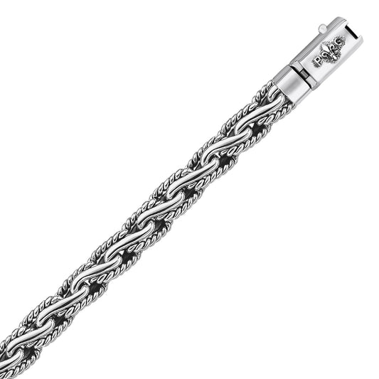Oxidized Sterling Silver Mens Chain Bracelet in a Cable Motif (8.50 mm) 