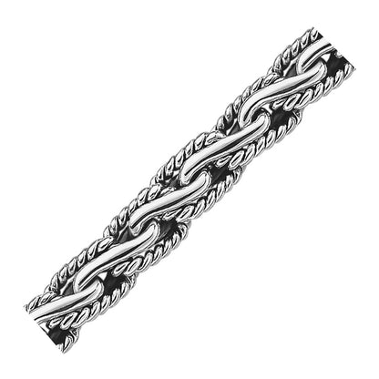 Oxidized Sterling Silver Mens Chain Bracelet in a Cable Motif (8.50 mm) 