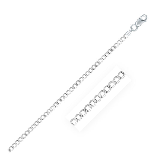 Rhodium Plated Sterling Silver Curb Style Chain (3.00 mm) 