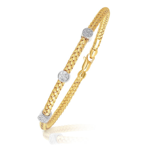 14k Two-Tone Gold Diamond Accent Station Basket Weave Bracelet (3.80 mm) 