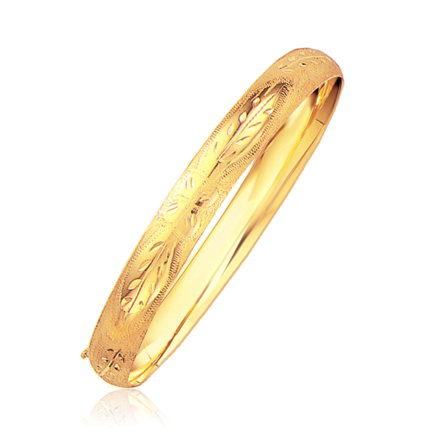 Classic Floral Carved Bangle in 14k Yellow Gold (8.00 mm) 