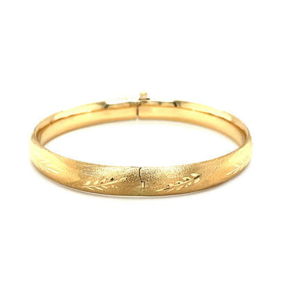 Classic Floral Carved Bangle in 14k Yellow Gold (8.00 mm) 