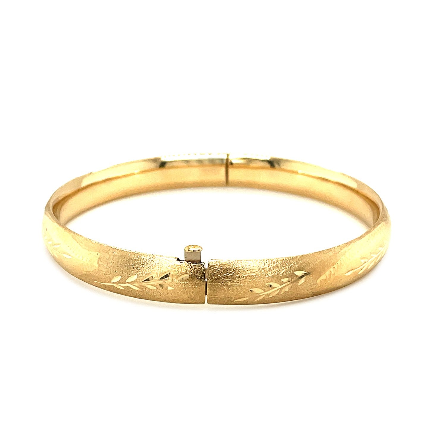 Classic Floral Carved Bangle in 14k Yellow Gold (8.00 mm) 