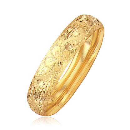 Classic Floral Carved Bangle in 14k Yellow Gold (13.50 mm) 