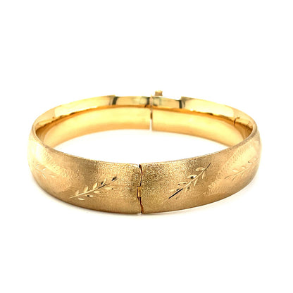 Classic Floral Carved Bangle in 14k Yellow Gold (13.50 mm) 