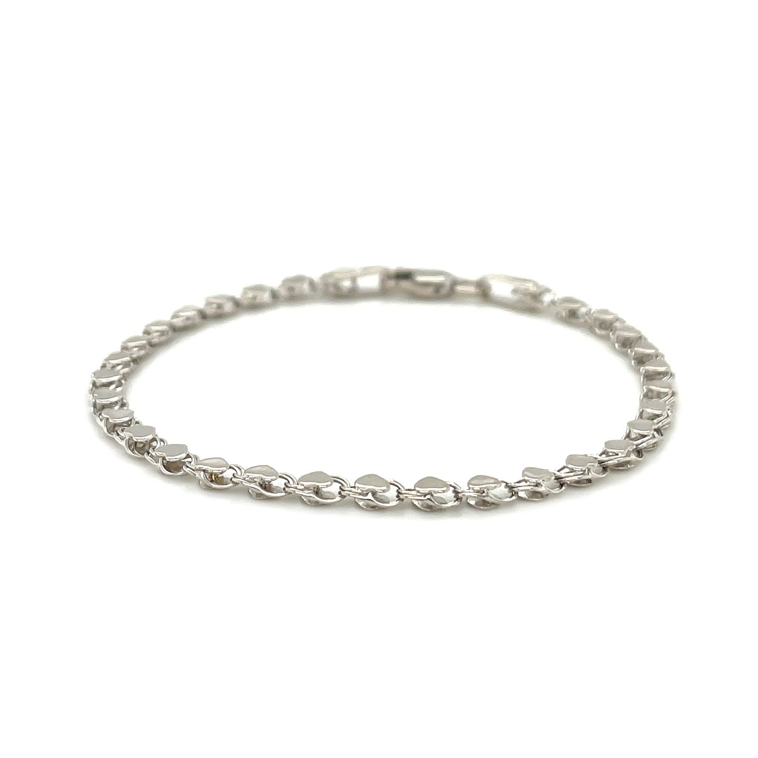 14k White Gold Heart Bracelet (3.00 mm) 