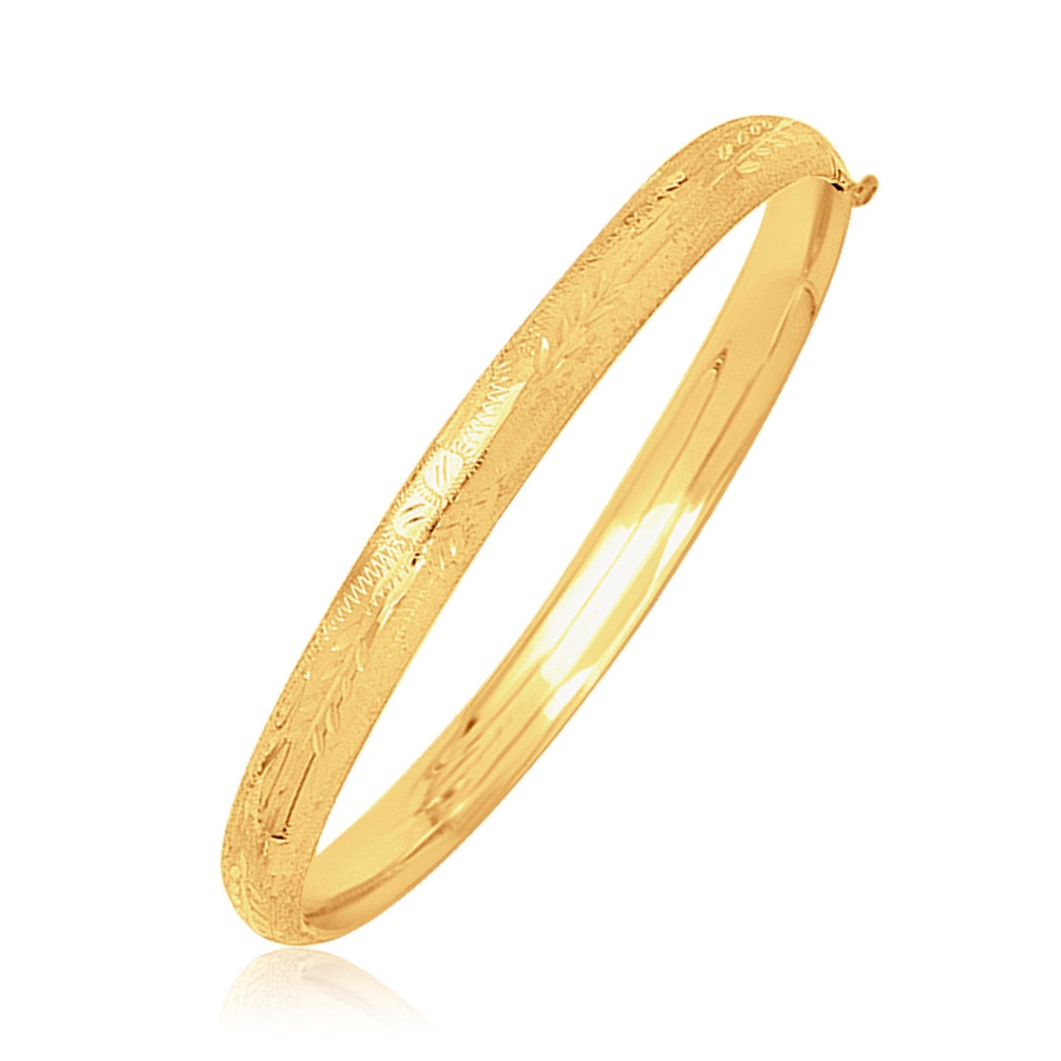 14k Yellow Gold Dome Motif Childrens Bangle with Diamond Cuts (5.50 mm) 