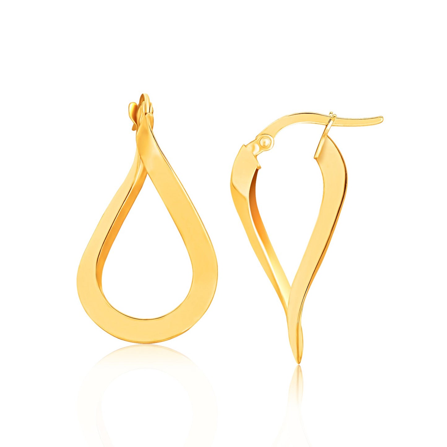 14k Yellow Gold Flat Polished Twisted Hoop Earrings 