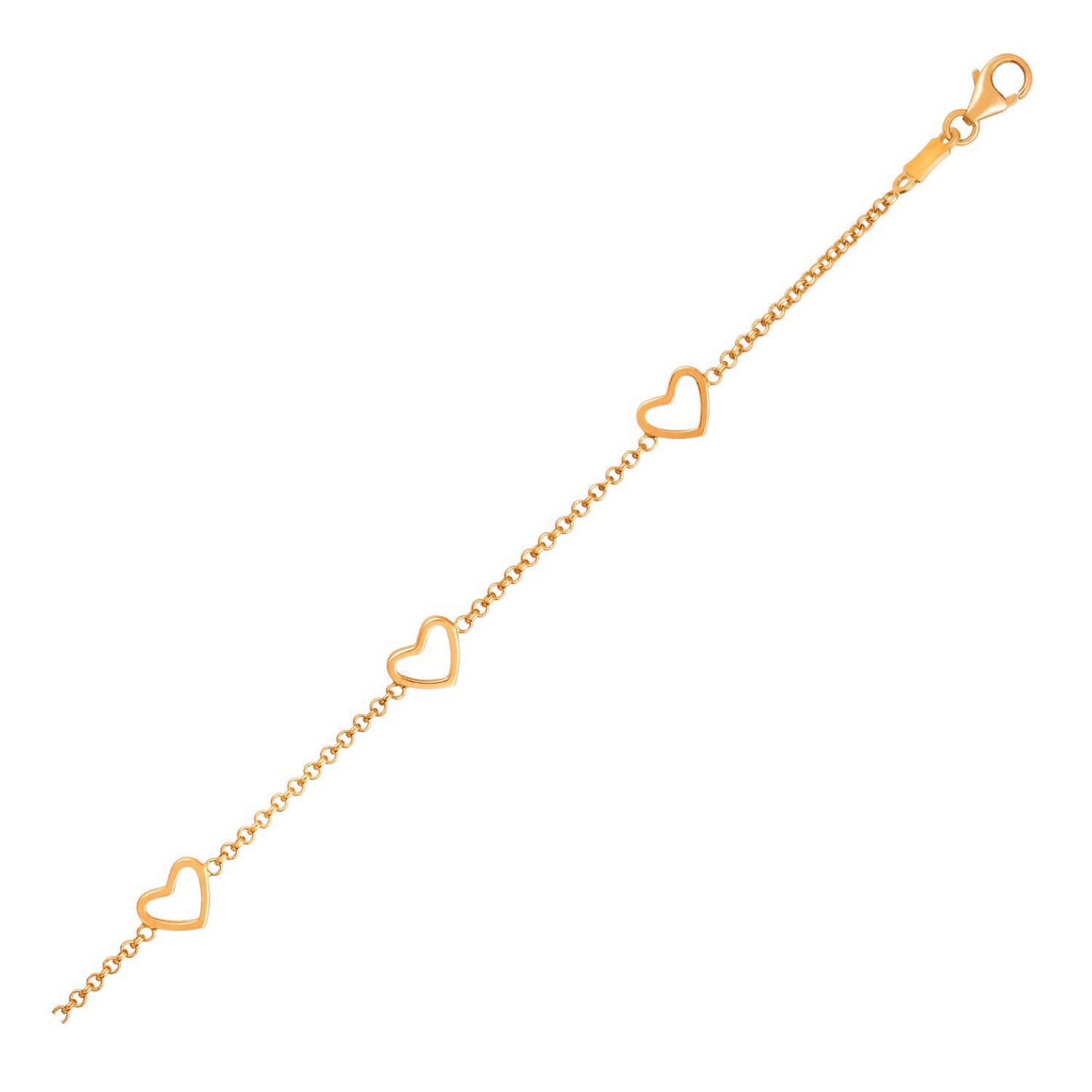 14k Yellow Gold Childrens Bracelet with Hearts 