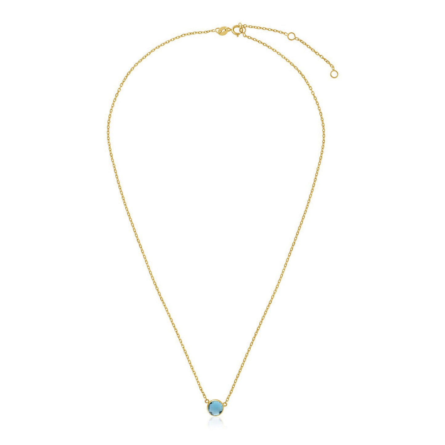 14k Yellow Gold 17 inch Necklace with Round Blue Topaz 