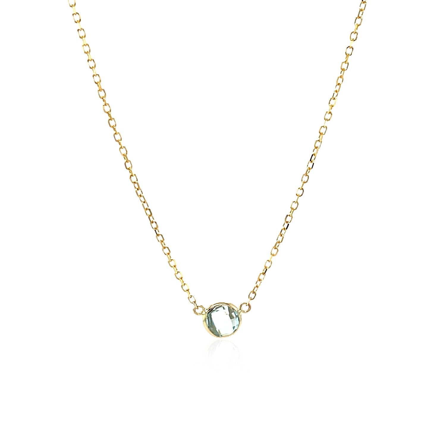 14k Yellow Gold 17 inch Necklace with Round Blue Topaz 