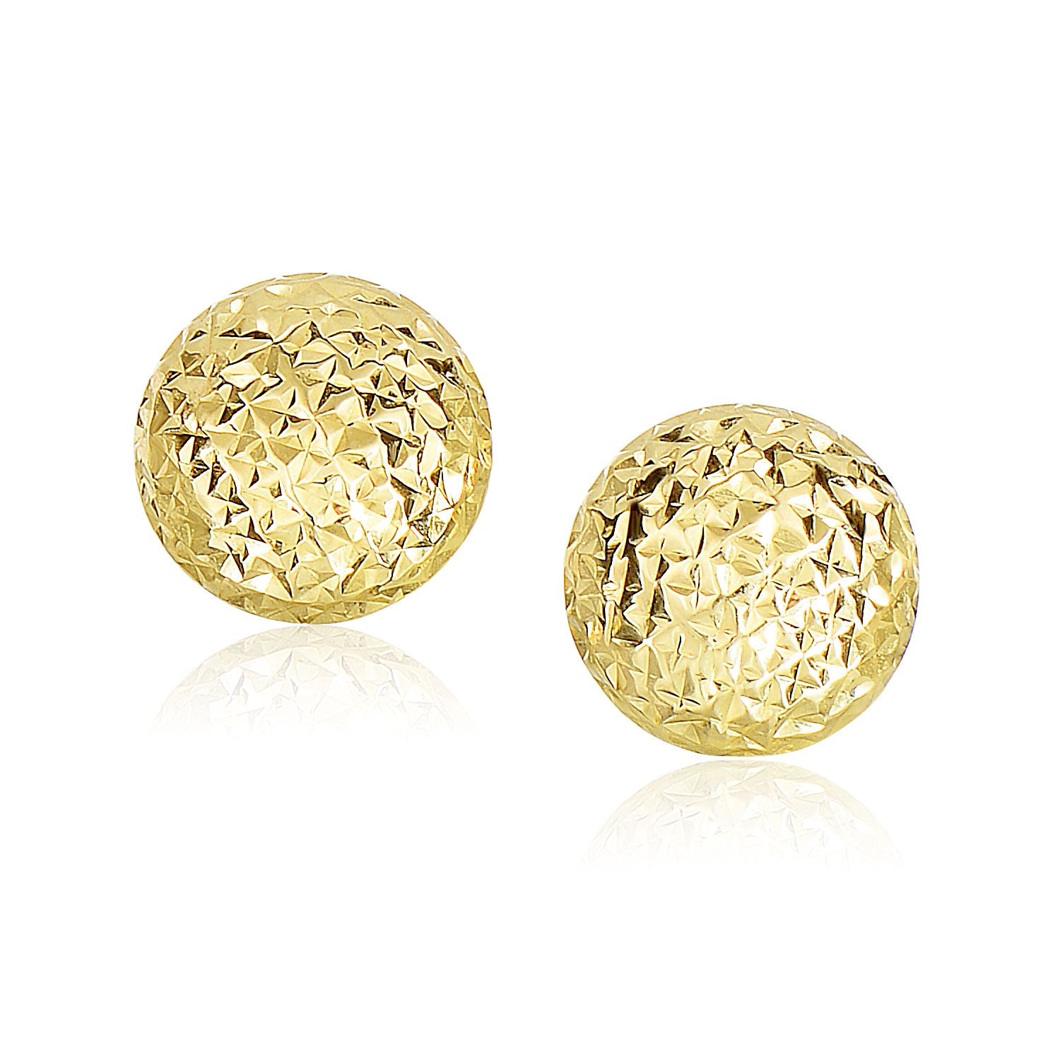 14k Yellow Gold Puff Round Earrings with Diamond Cuts(11mm) 