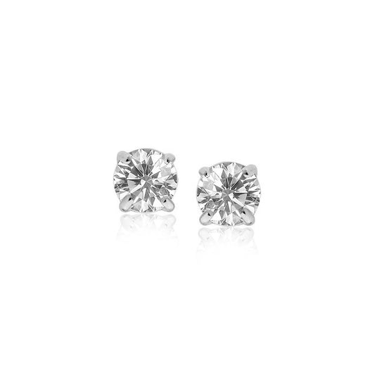 Sterling Silver Faceted White Cubic Zirconia Stud Earrings(4mm) 