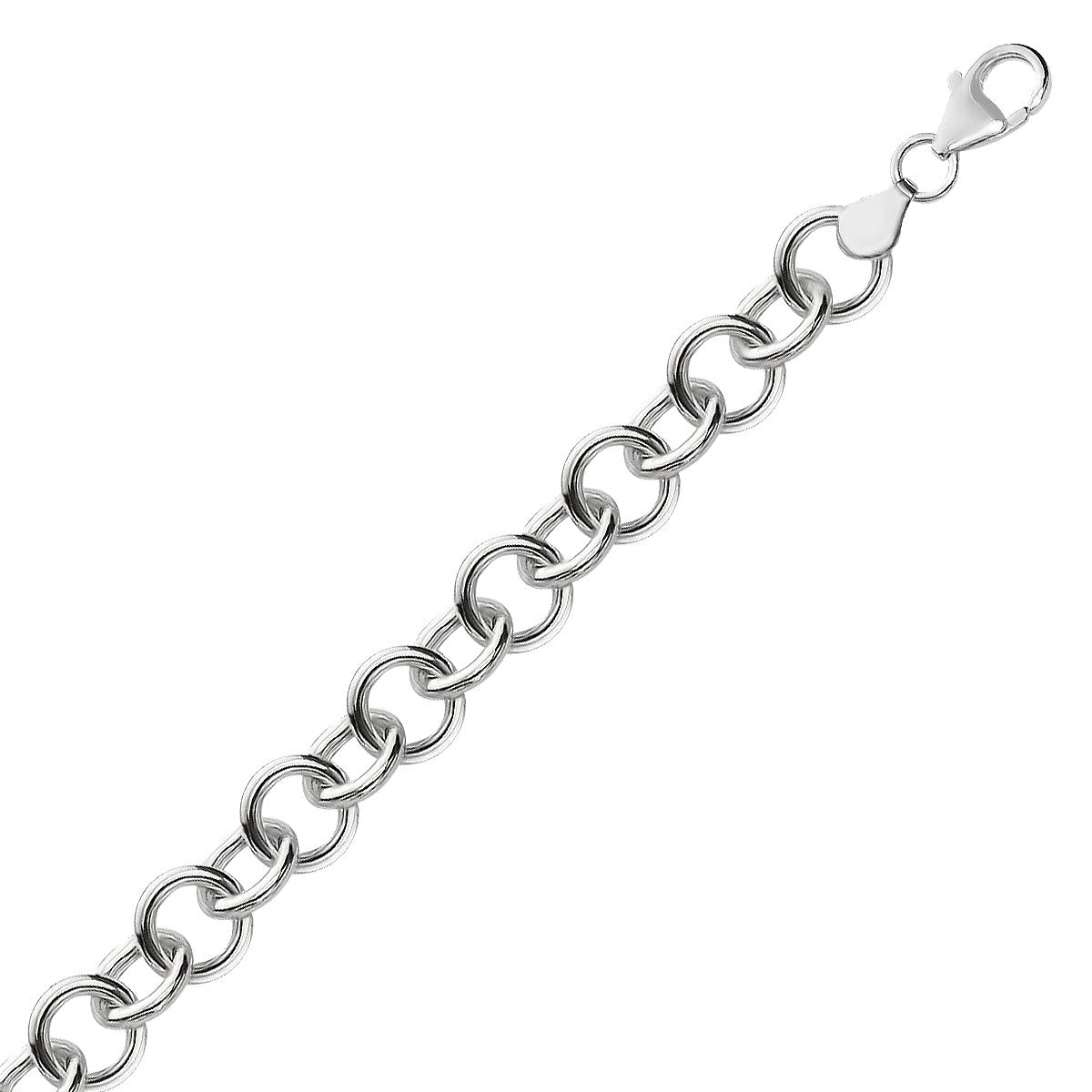 Sterling Silver Rolo Style Polished Charm Bracelet with Rhodium Plating (8.15 mm) 