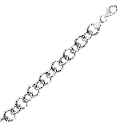 Sterling Silver Rolo Style Polished Charm Bracelet with Rhodium Plating (8.15 mm) 