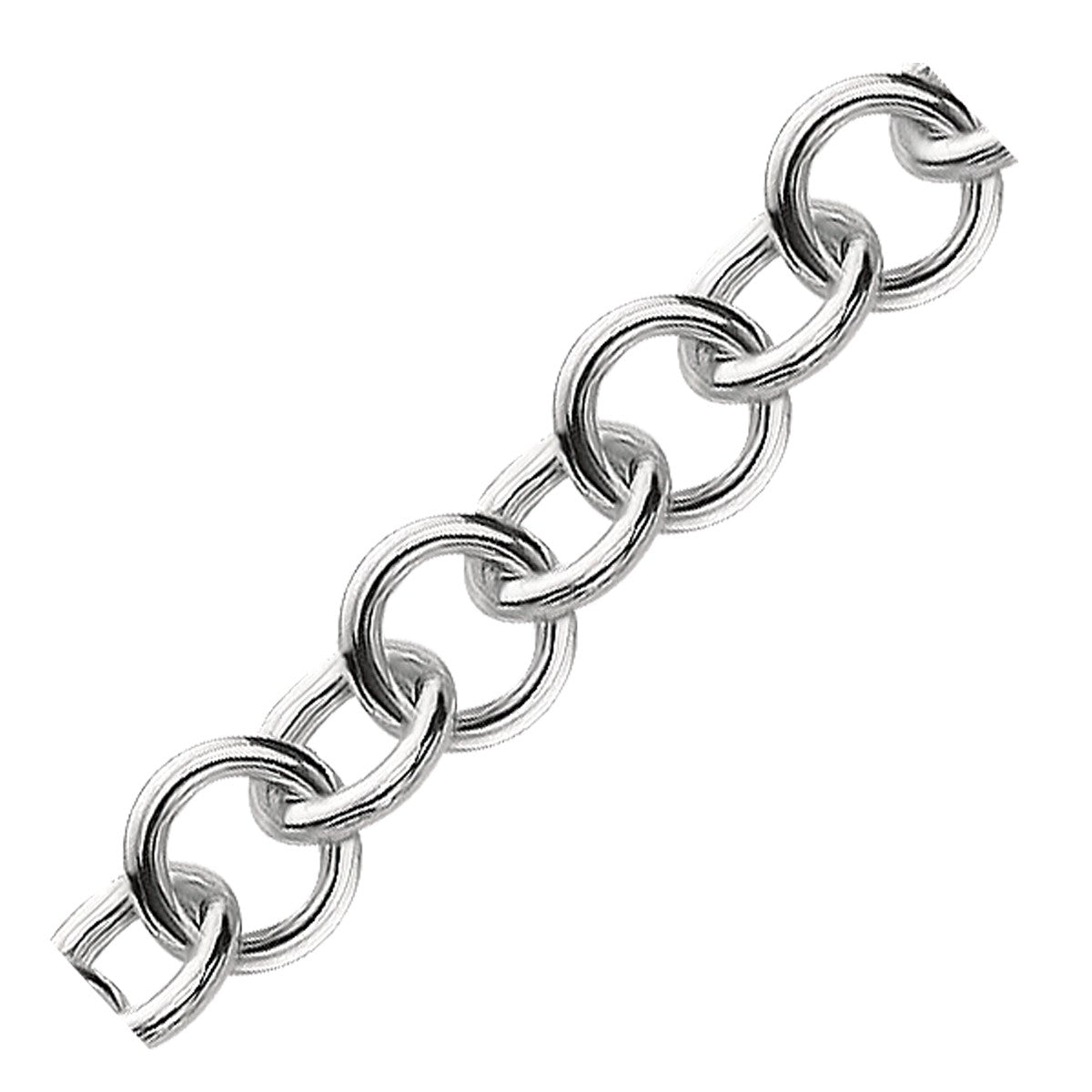 Sterling Silver Rolo Style Polished Charm Bracelet with Rhodium Plating (8.15 mm) 