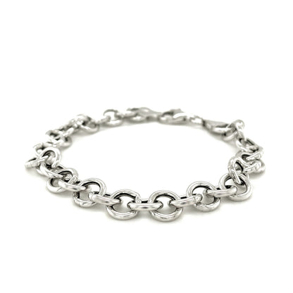 Sterling Silver Rolo Style Polished Charm Bracelet with Rhodium Plating (8.15 mm) 