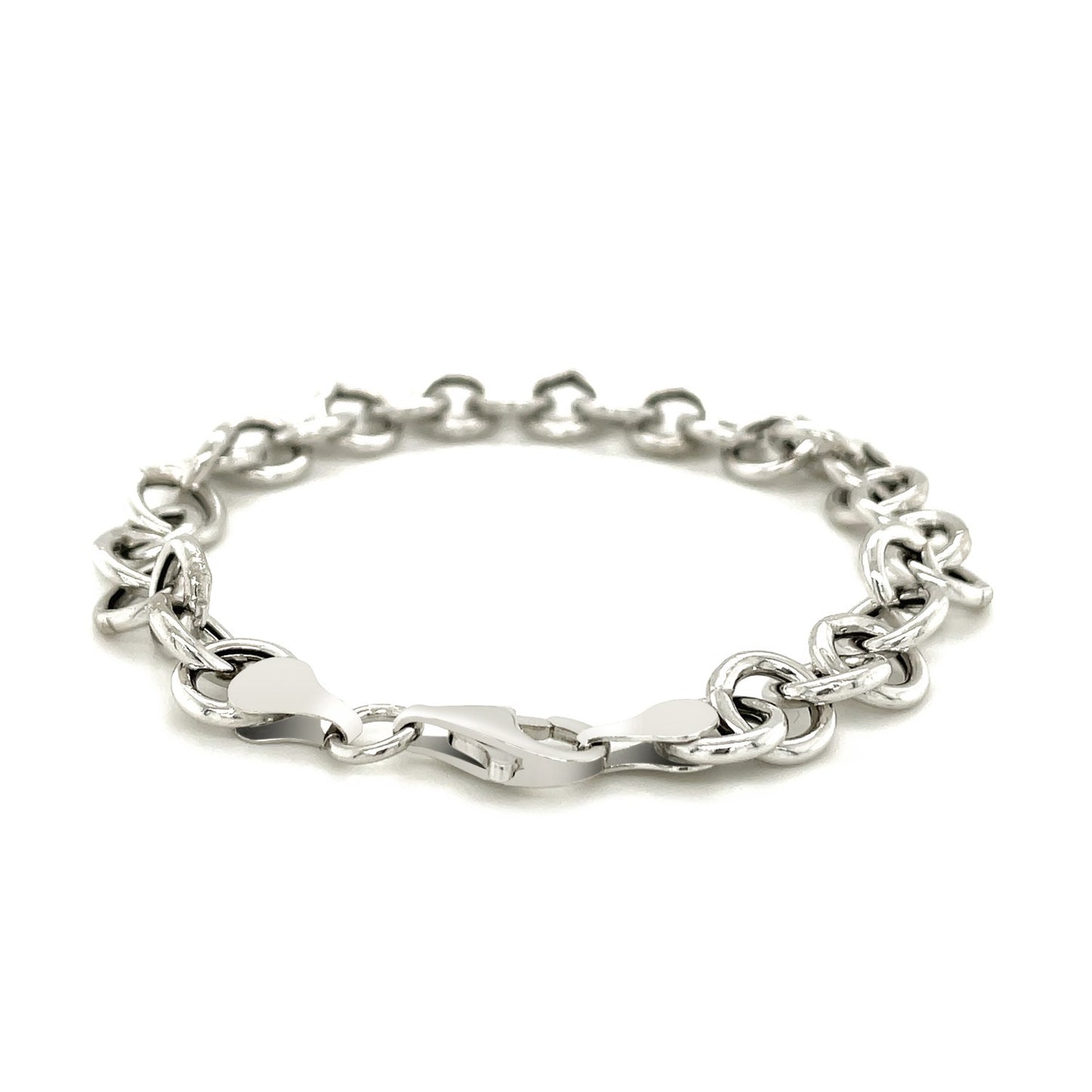 Sterling Silver Rolo Style Polished Charm Bracelet with Rhodium Plating (8.15 mm) 