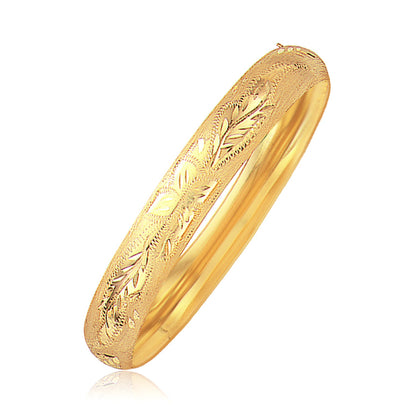 Classic Floral Carved Bangle in 14k Yellow Gold (10.00 mm) 