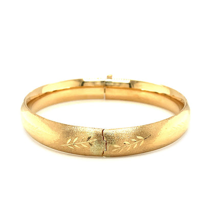 Classic Floral Carved Bangle in 14k Yellow Gold (10.00 mm) 