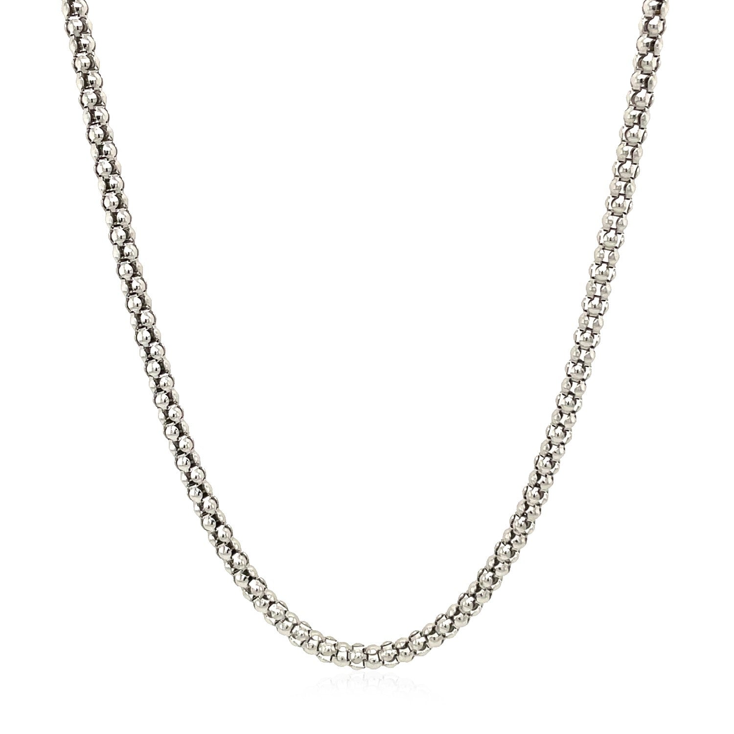 Rhodium Plated 2.5mm Sterling Silver Popcorn Style Chain (2.50 mm) 