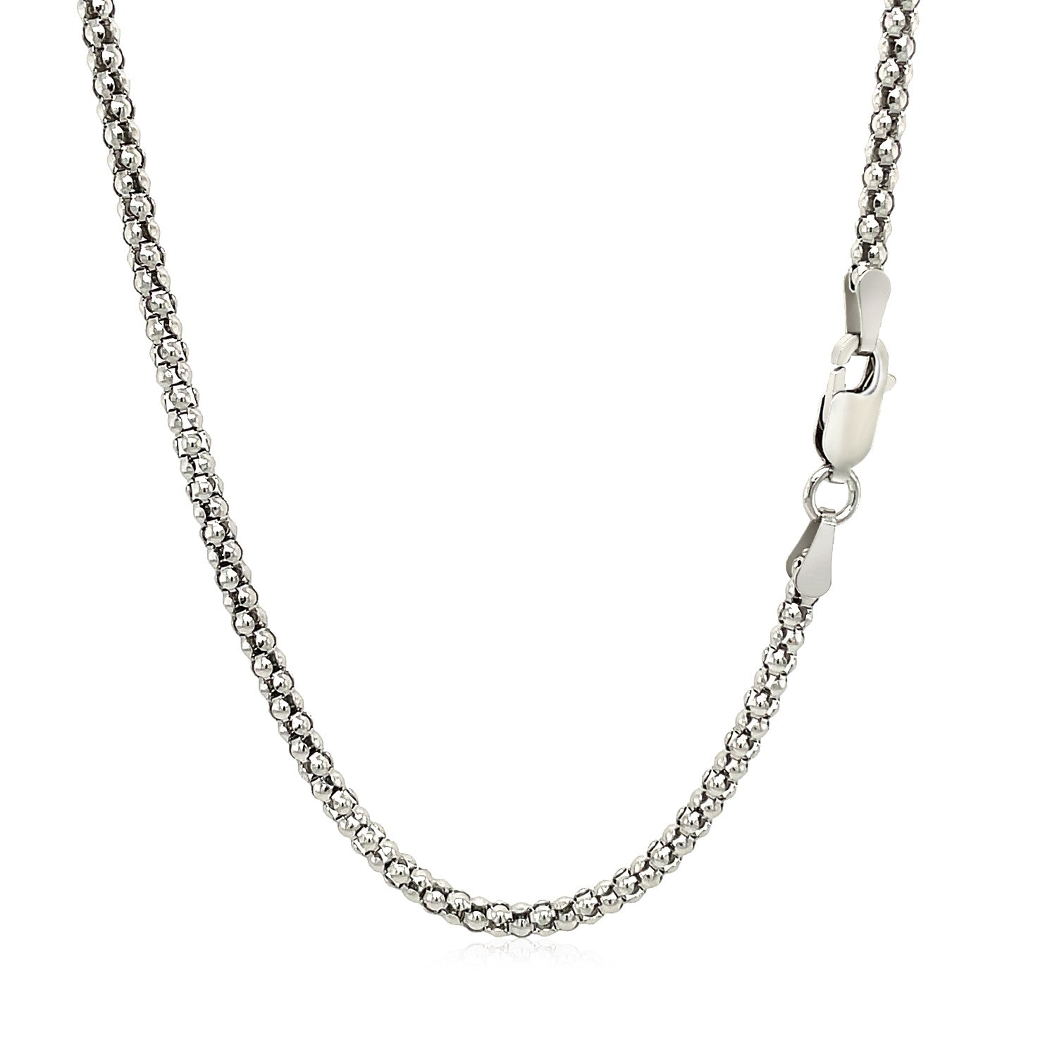 Rhodium Plated 2.5mm Sterling Silver Popcorn Style Chain (2.50 mm) 