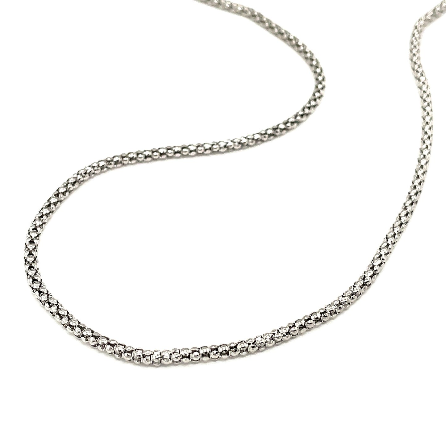 Rhodium Plated 2.5mm Sterling Silver Popcorn Style Chain (2.50 mm) 