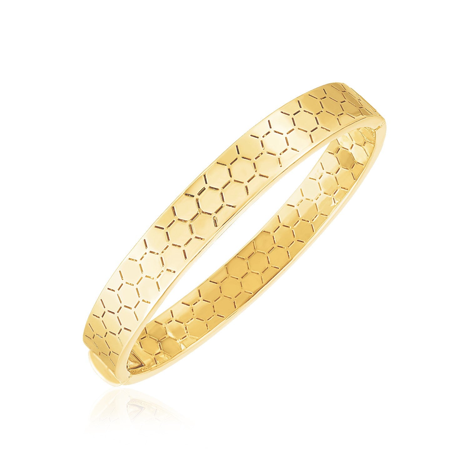 14k Yellow Gold High Polish Honeycomb Bangle (8.90 mm) 