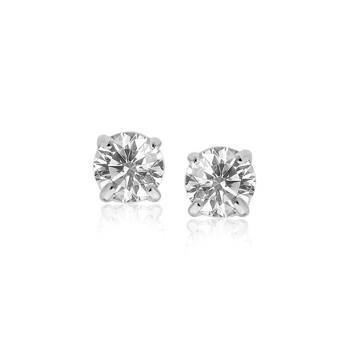 Sterling Silver Stud Earrings with White Hue Faceted Cubic Zirconia(6mm) 