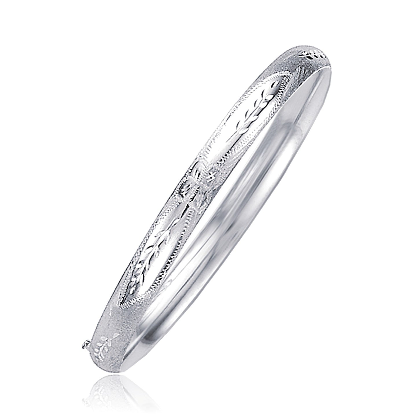 Classic Floral Carved Bangle in 14k White Gold (5.00 mm) 