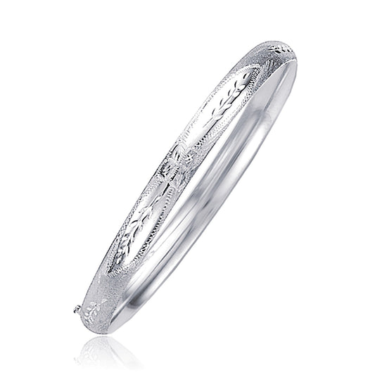 Classic Floral Carved Bangle in 14k White Gold (5.00 mm) 