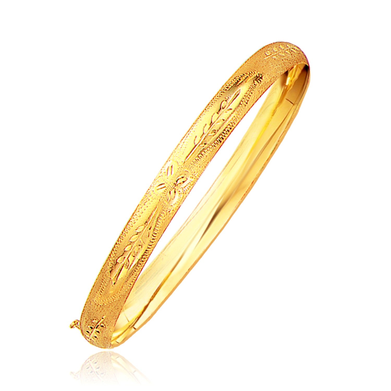 Classic Floral Carved Bangle in 14k Yellow Gold (6.00 mm) 