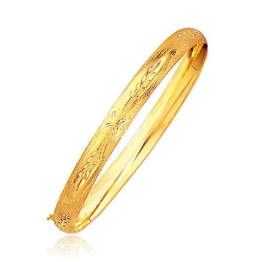 Classic Floral Carved Bangle in 14k Yellow Gold (6.00 mm) 