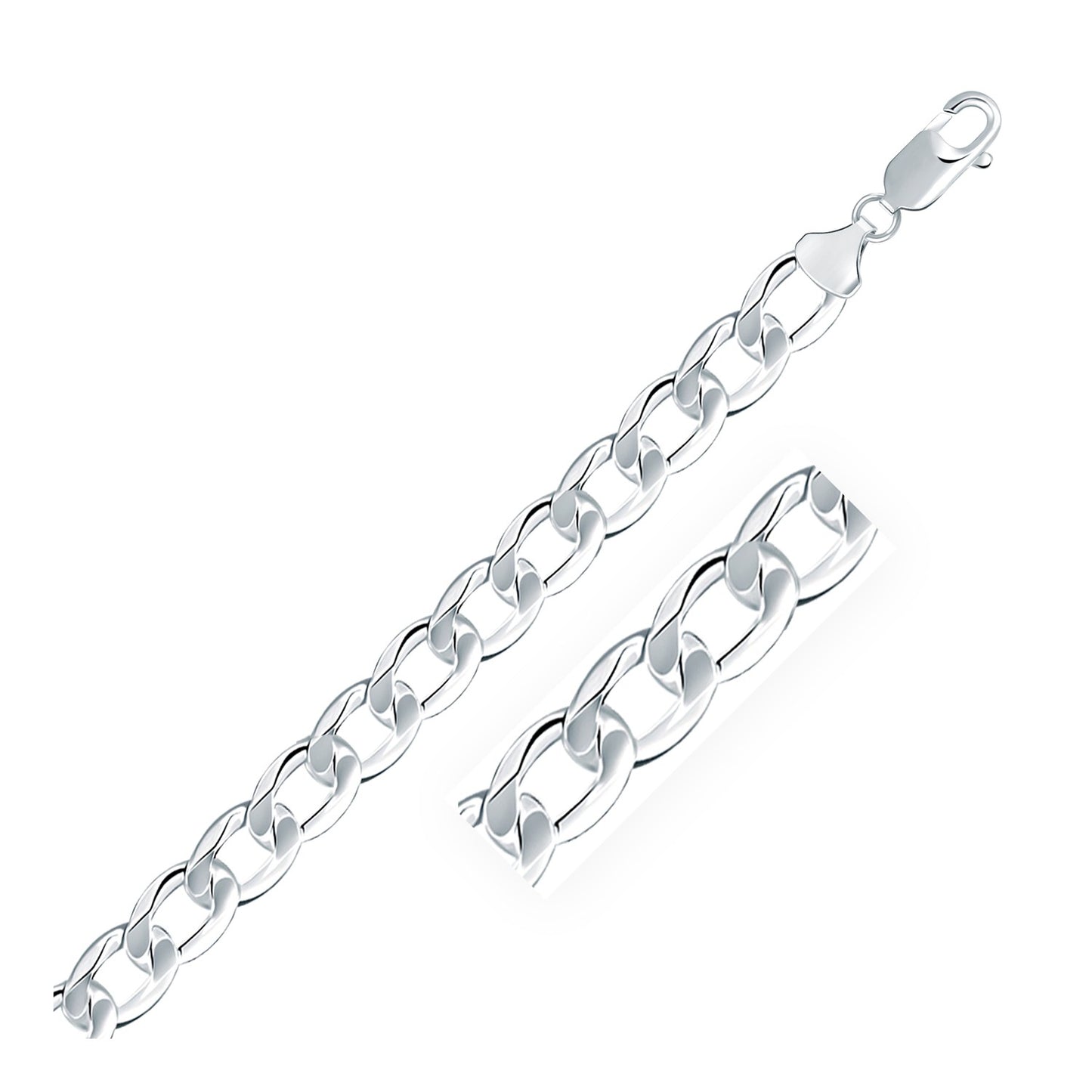 Rhodium Plated Sterling Silver Curb Style Chain (8.40 mm) 
