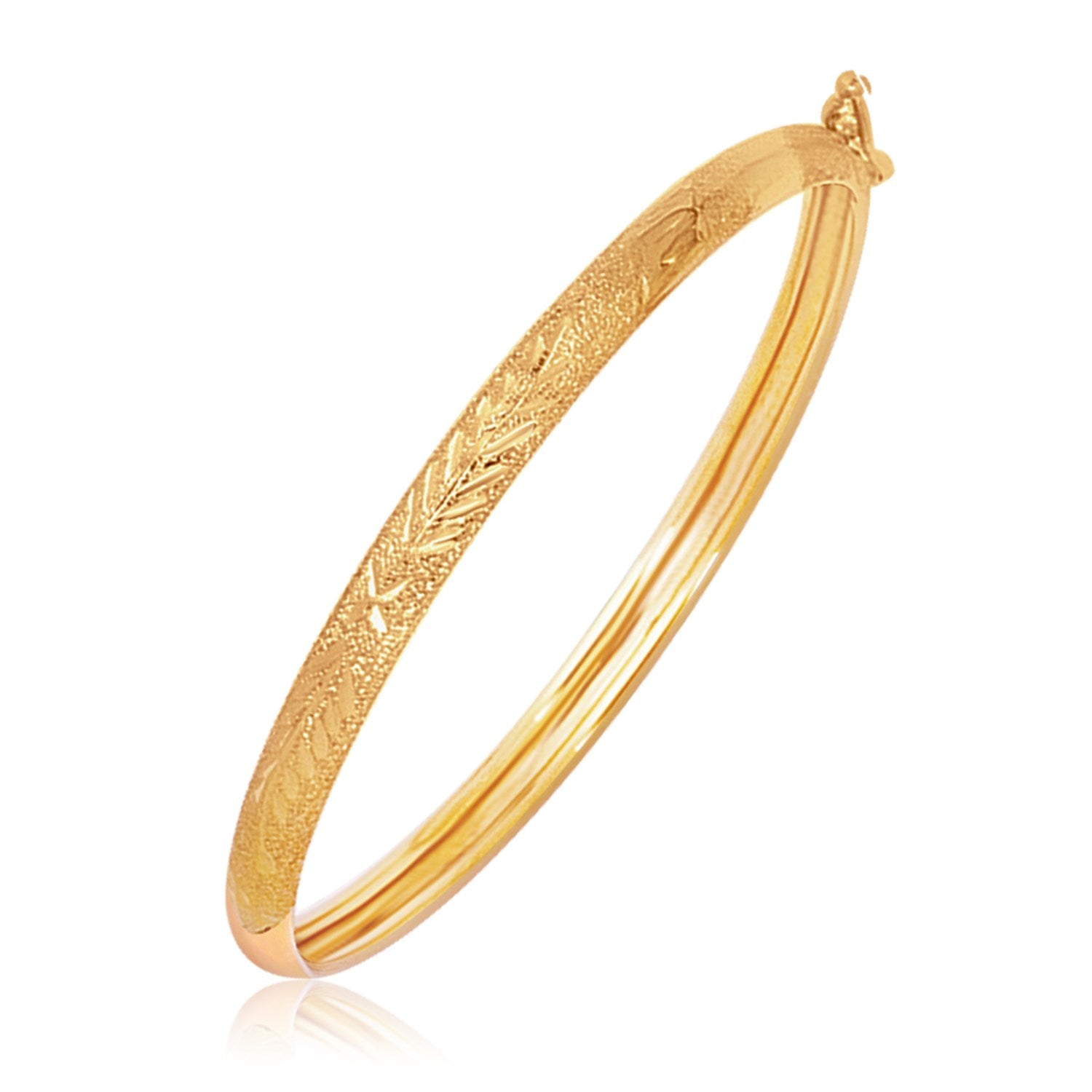 14k Yellow Gold Diamond Cut Motif Dome Style Childrens Bangle (5.50 mm) 