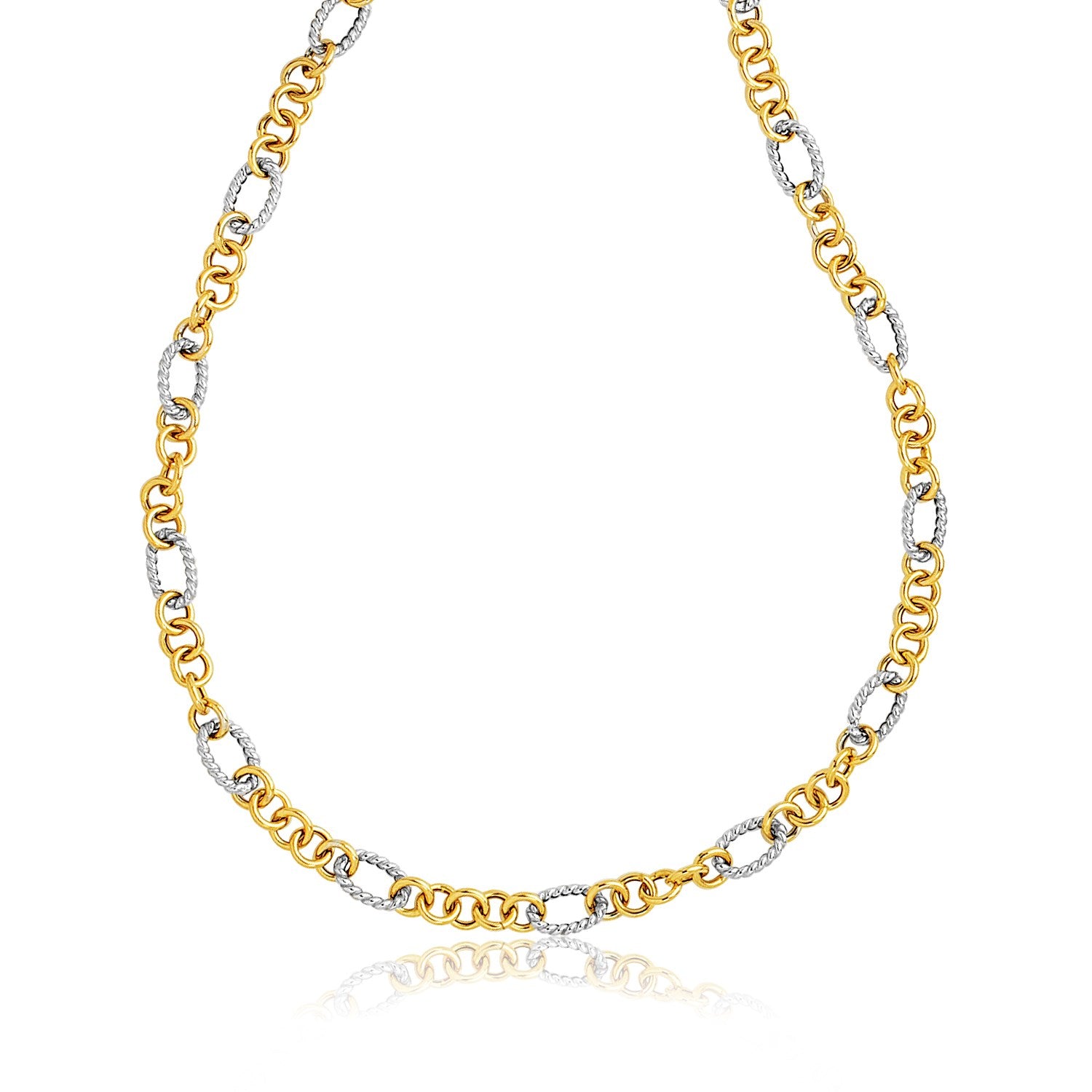 14k Two-Tone Round and Cable Style Link Necklace 