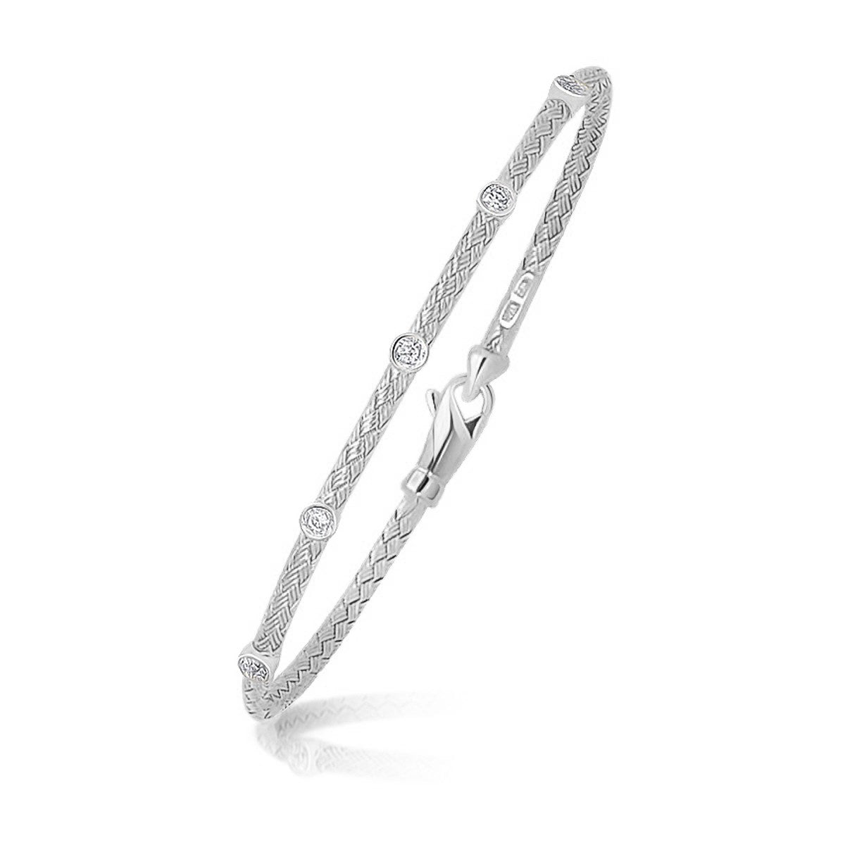 14k White Gold Diamond Accent Station Basket Weave Bracelet (3.00 mm) 