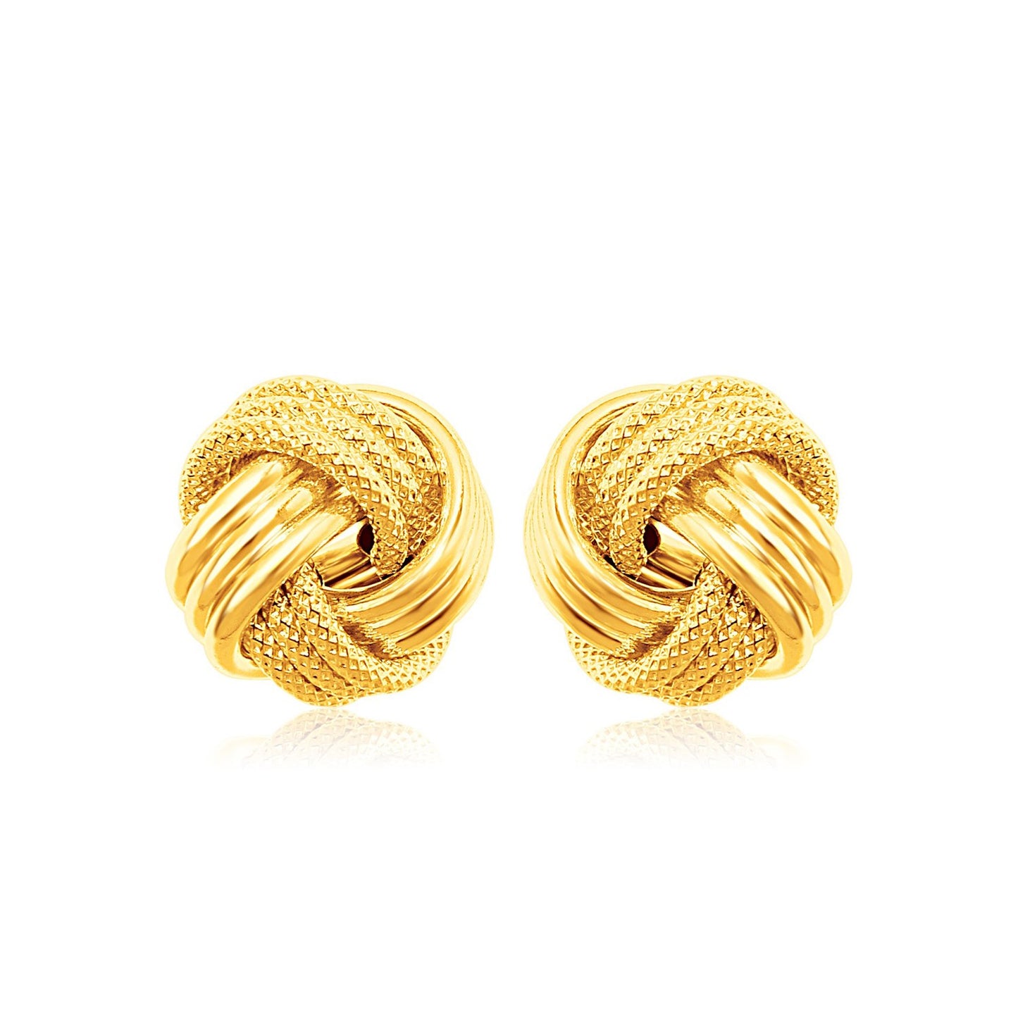 14k Yellow Gold Love Knot with Ridge Texture Earrings 