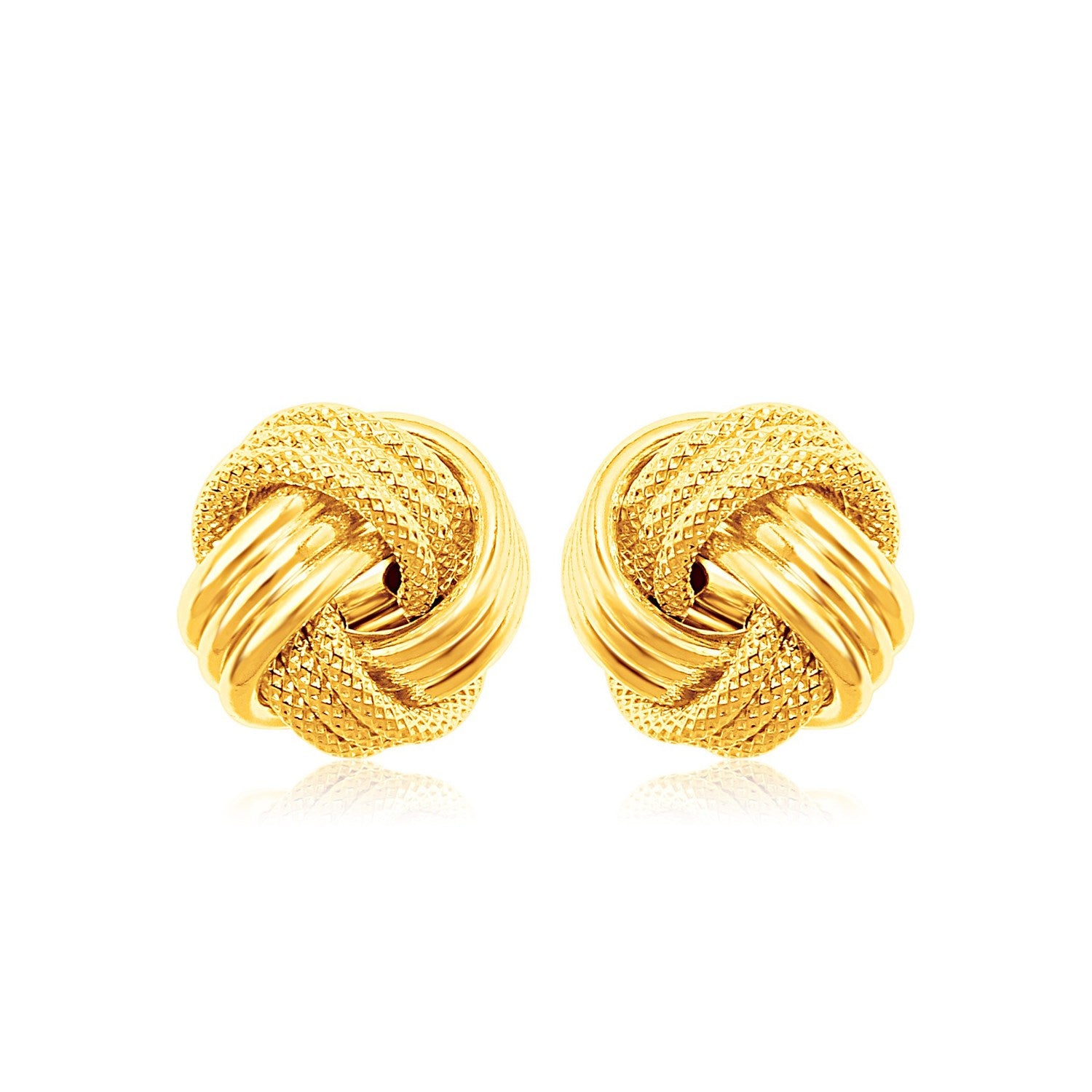 14k Yellow Gold Love Knot with Ridge Texture Earrings 