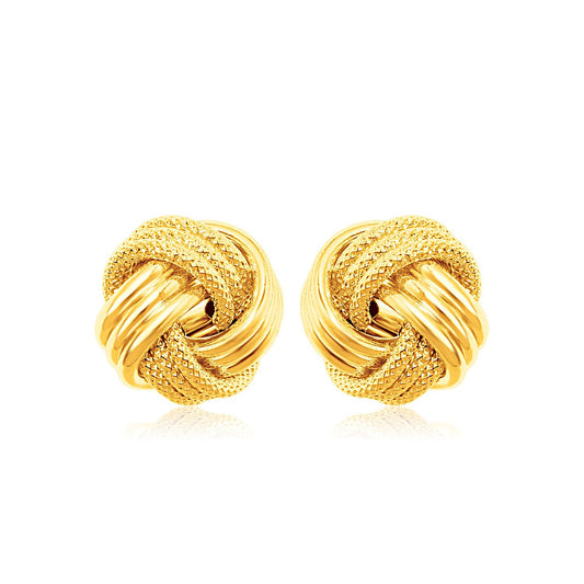 14k Yellow Gold Love Knot with Ridge Texture Earrings 