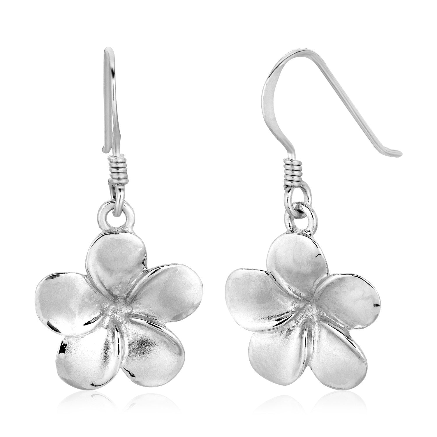 Sterling Silver Matte Textured Flower Dangle Earrings 