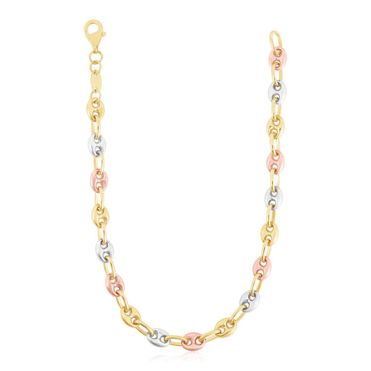 14k Tri Color Gold High Polish Puffed Mariner Link Chain (4.90 mm) 