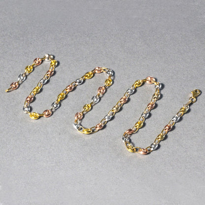 14k Tri Color Gold High Polish Puffed Mariner Link Chain (4.90 mm) 