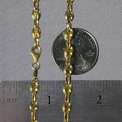 14k Tri Color Gold High Polish Puffed Mariner Link Chain (4.90 mm) 