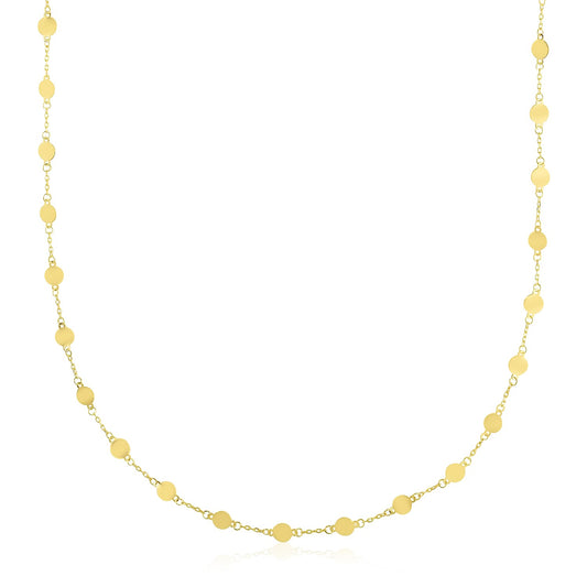 14k Yellow Gold High Polish Round Mirror Chain Station Necklace 