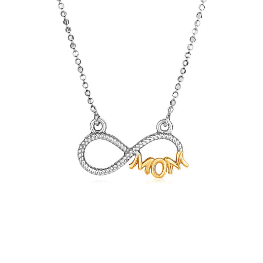 Sterling Silver Two Toned Mom Necklace with Cubic Zirconias 