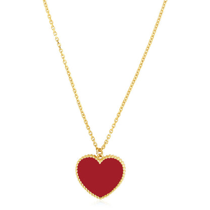 14k Yellow Gold High Polish Heart Red Cornelia Paste Necklace 