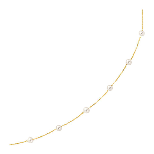 14k Yellow Gold Necklace with White Pearls 