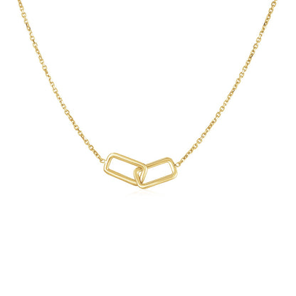 14k Yellow Gold Necklace with Interlocking Petite Rectangles 